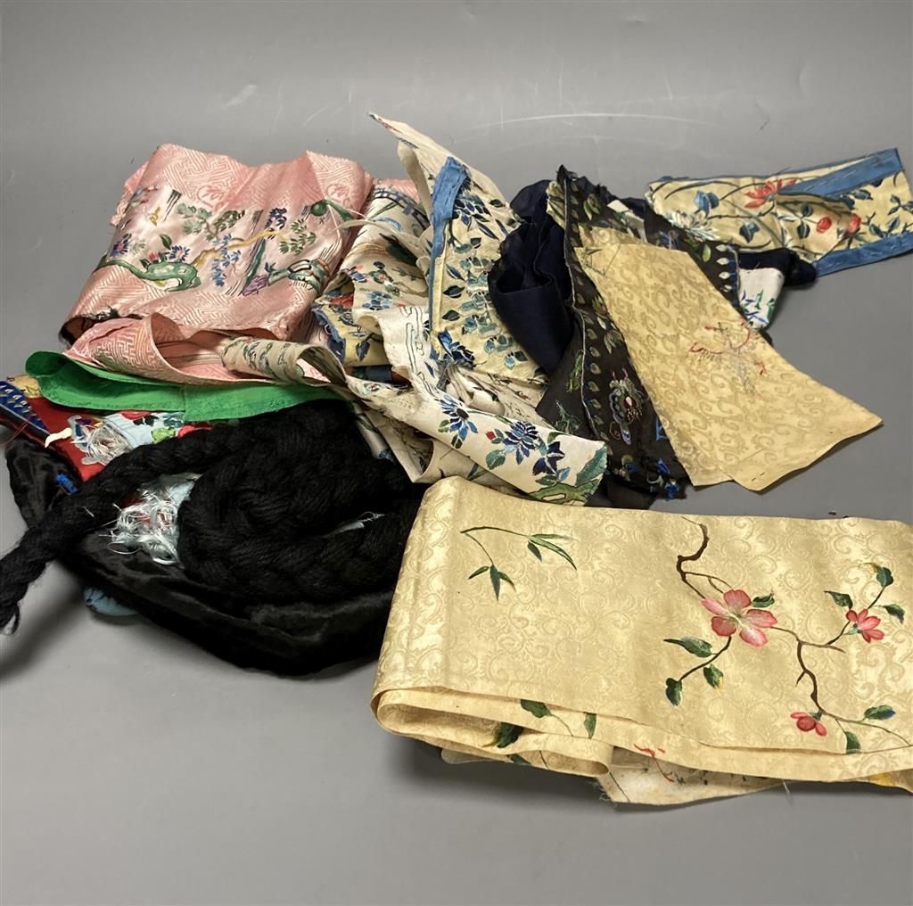 A group of 19th century and 20th century Chinese sleeve bands and various Chinese embroideries